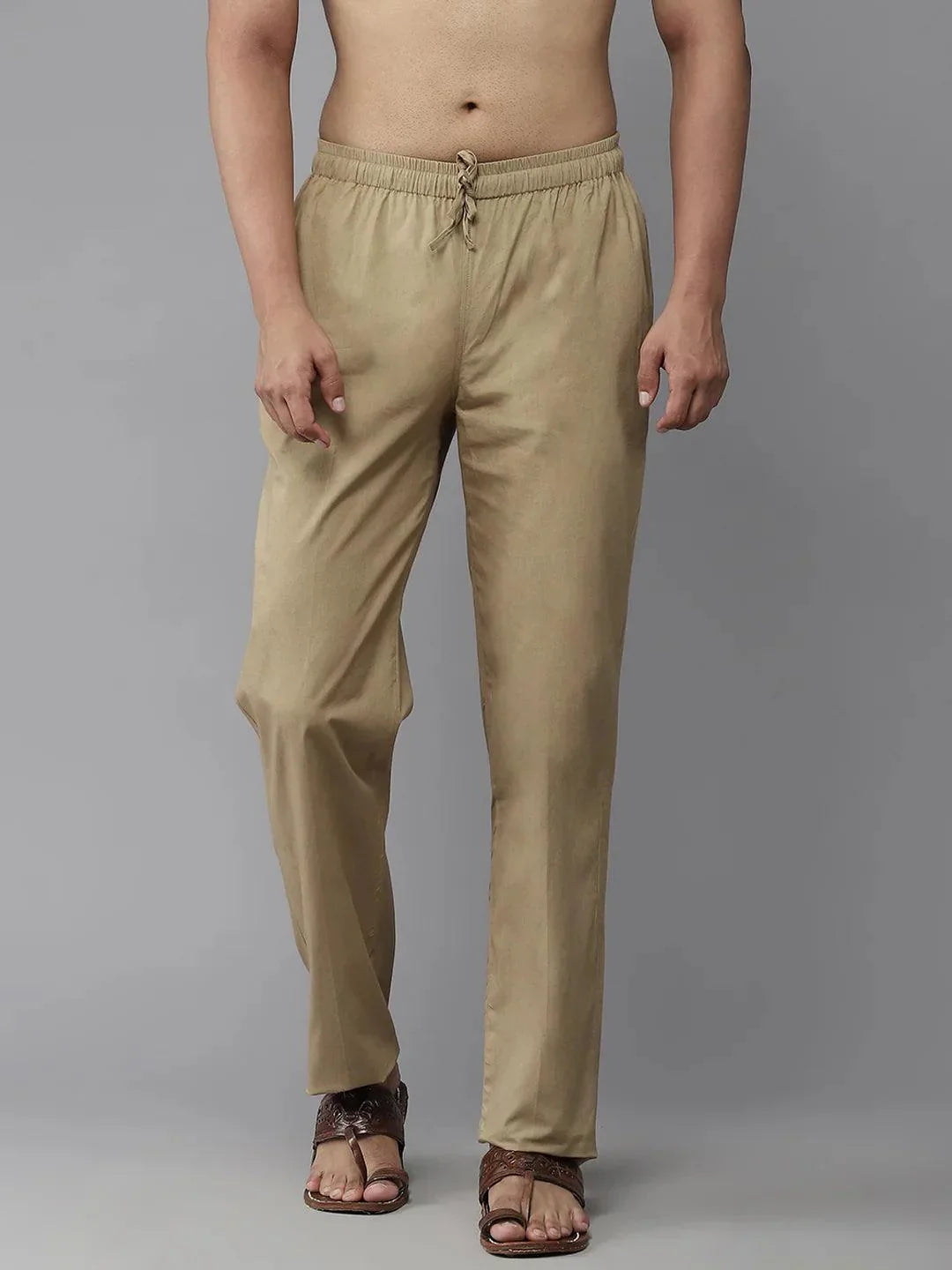 Fabmade Men's Khaki Cotton Linen Pyjama
