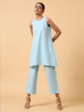 trueBrowns Cotton Linen Light Blue Sleeveless Co-Ord Set