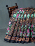 Shades of Navy Blue Colour Floral Design Semi Chanderi Saree By Gayathri Reddy Designer Studio