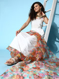 InWeave Women's White Strappy Orgranza Border Kurta Set With Dupatta