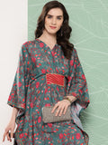 Ahalyaa Women Floral Printed Flared Sleeves Gotta Patti Crepe Kaftan Kurta