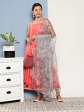 InWeave Women's Peach Cr Strappy Set With White Organza Dupatta