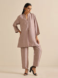 trueBrowns Grey Silk Texture Relaxed Co-Ord Set