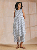 trueBrowns Multi Grey On Grey Ikat Print Cotton High-Low Co-Ord Set