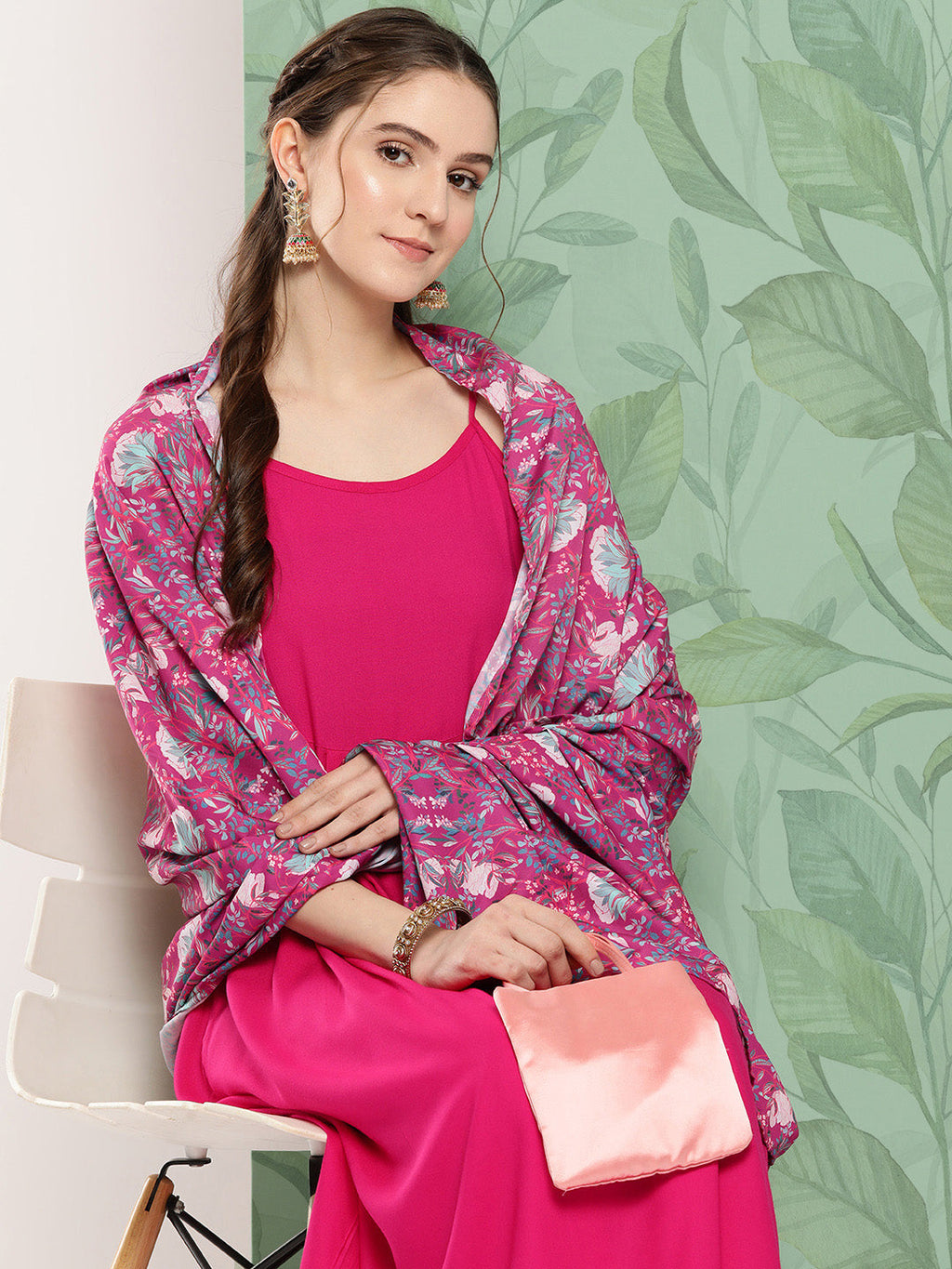 InWeave Women's Fuchsia Strappy Set W Magenta Camelia Cr Dupatta