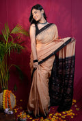 khanduapata Beige & Black Dot Design Cotton Saree For Women