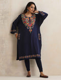 trueBrowns Blue Kashmiri Floral Embroidered Woollen Phiran Kurta