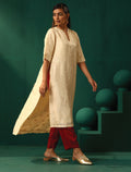 trueBrowns Ivory Geometric Floral Viscose Silk High Low Kurta Pant Set