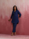 trueBrowns Dark Blue Cotton Dobby Kurta Co-ord set