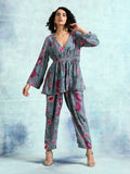 trueBrowns Grey Printed Velvet Co-Ord Set