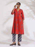 trueBrowns Red Cotton Print Kurta Set