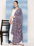 InWeave Women's White Strappy Set With Navy Pink Lotus Cr Dupatta