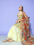 InWeave Women's Off White Yellow Floral Print Tie Up Kurta Sharara Set With Dupatta