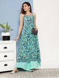 InWeave Women's Camelia Blue Pastel Print Strappy Kurta Set