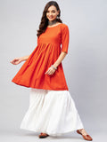 InWeave Women's Orange Short Anarkali Kurta