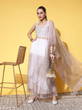 Ahalyaa White & Gold-Toned Printed Ready to Wear Lehenga & Blouse With Dupatta
