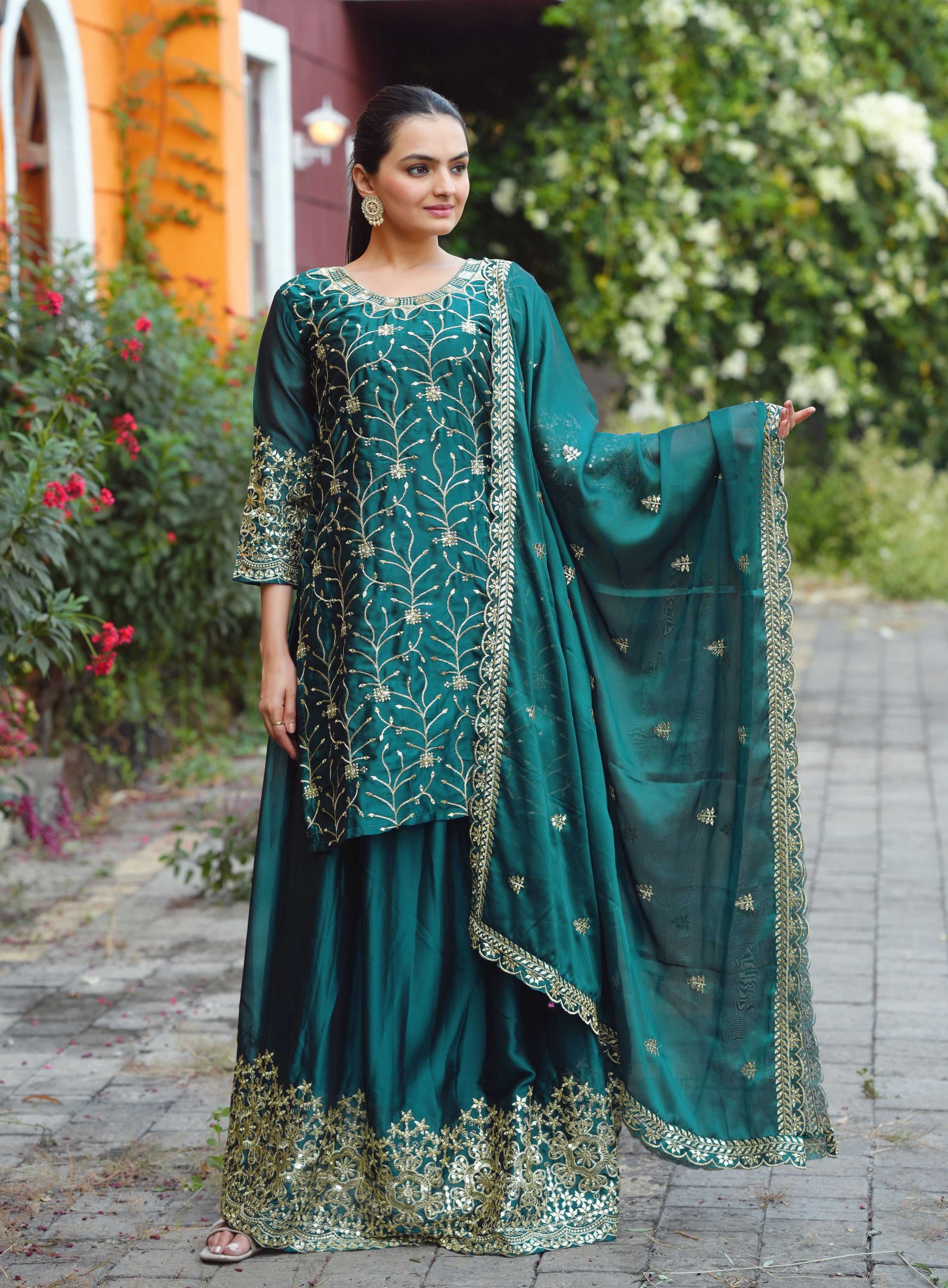Yash Enterprise Festive Teal Green Sequence Embroidered Work Readymade Salwar Suit