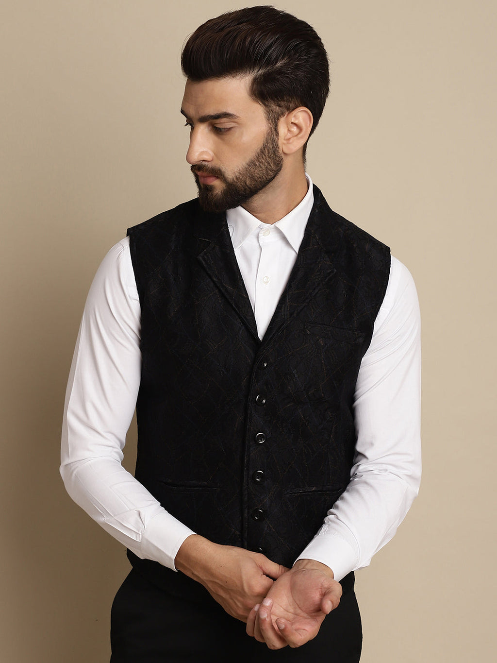 Even Apparels Men's Black Waistcoat with Notched Lapel