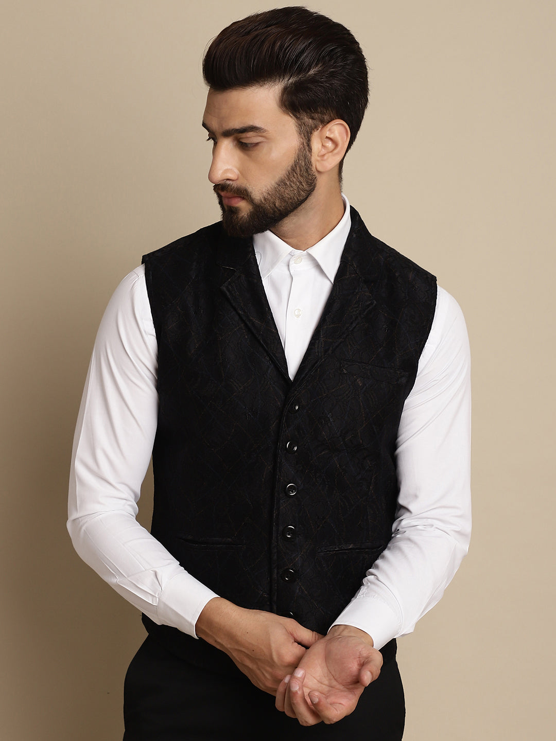 Even Apparels Men's Black Waistcoat with Notched Lapel