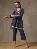 trueBrowns Blue Bandhani Printed Silk Co-Ord Set