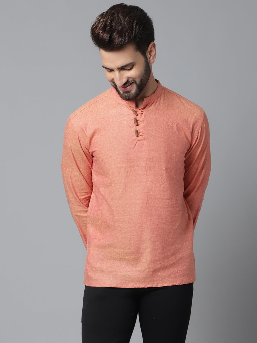 Even Apparels Orange Pure Cotton Kurta With Band Collar