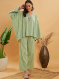 InWeave Women's Sage Green Kantha Boho Full Sleeve Coord Set
