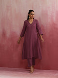 trueBrowns Light Purple Cotton Dobby Flared Kurta Set