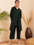 InWeave Women's Forest Green Collared Front Button Blazer Kurta Pant Set