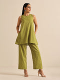 trueBrowns Green Dobby Sleeveless Co-Ord Set
