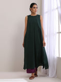 trueBrowns Dark Green Dobby Sleeveless Kurta Pant Set