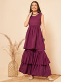 InWeave Women's Purple Lace Work Double Layer Sharara Set
