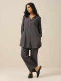 trueBrowns Slate Grey Slub Texture Collar Short Co-Ord Set