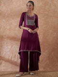 InWeave Women's Burgundy Emb Assymetrical Kurta Pant Set