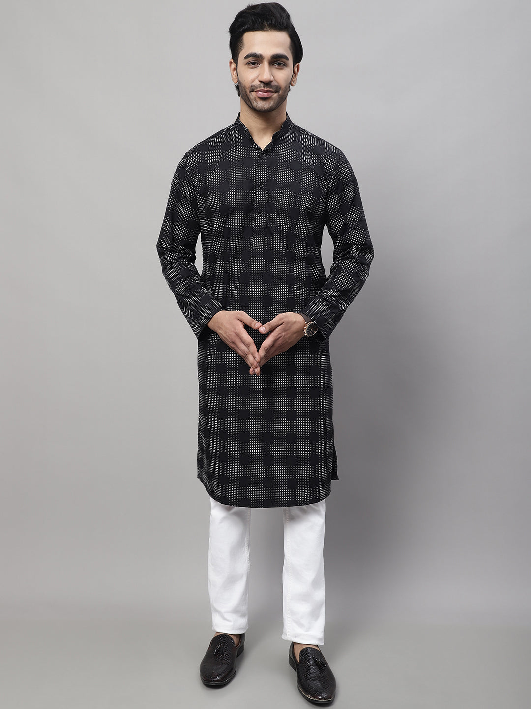 Even Apparels Black Pure Cotton Kurta With Band Collar