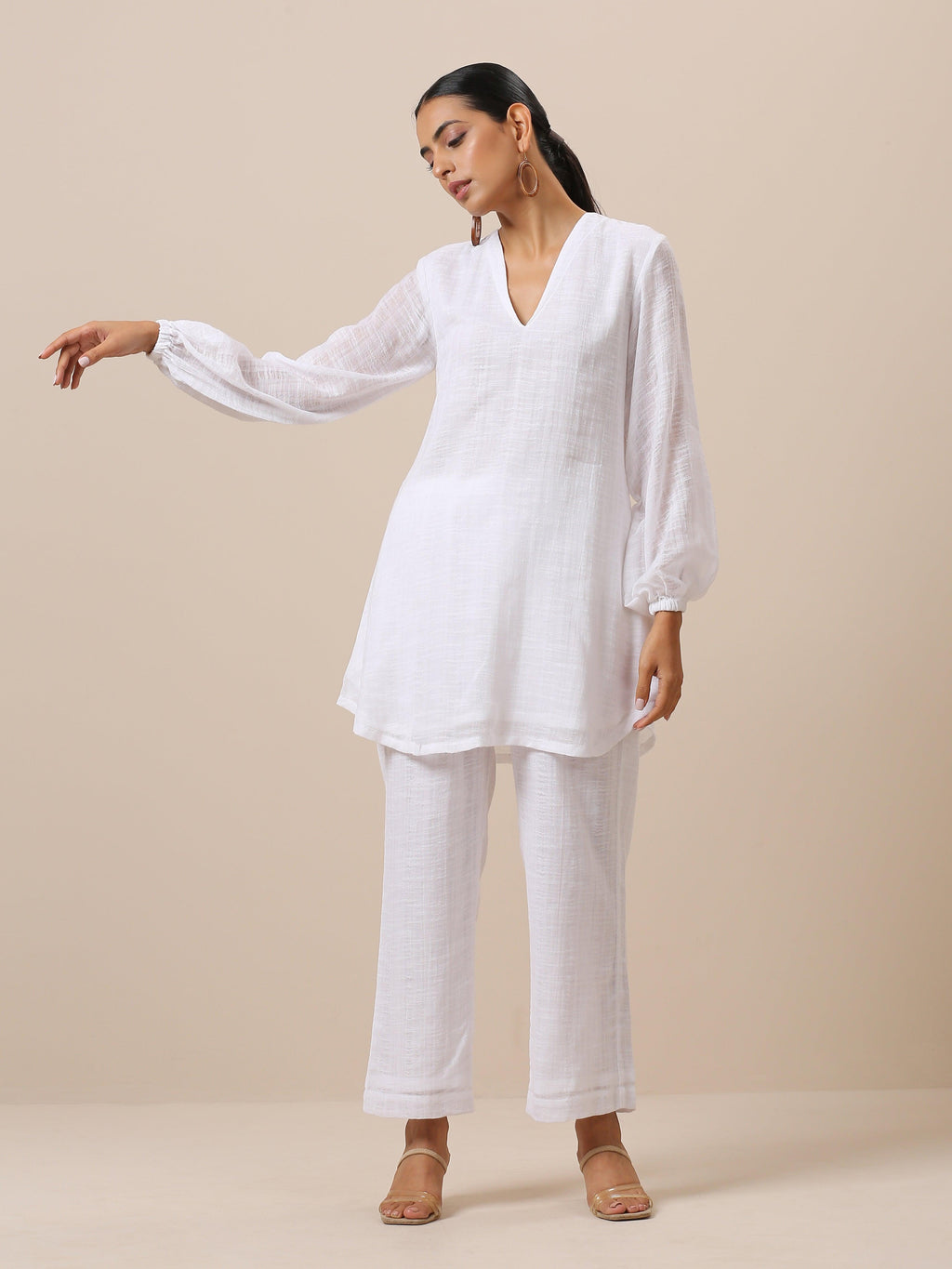 trueBrowns Gauze White Short Co-Ord Set