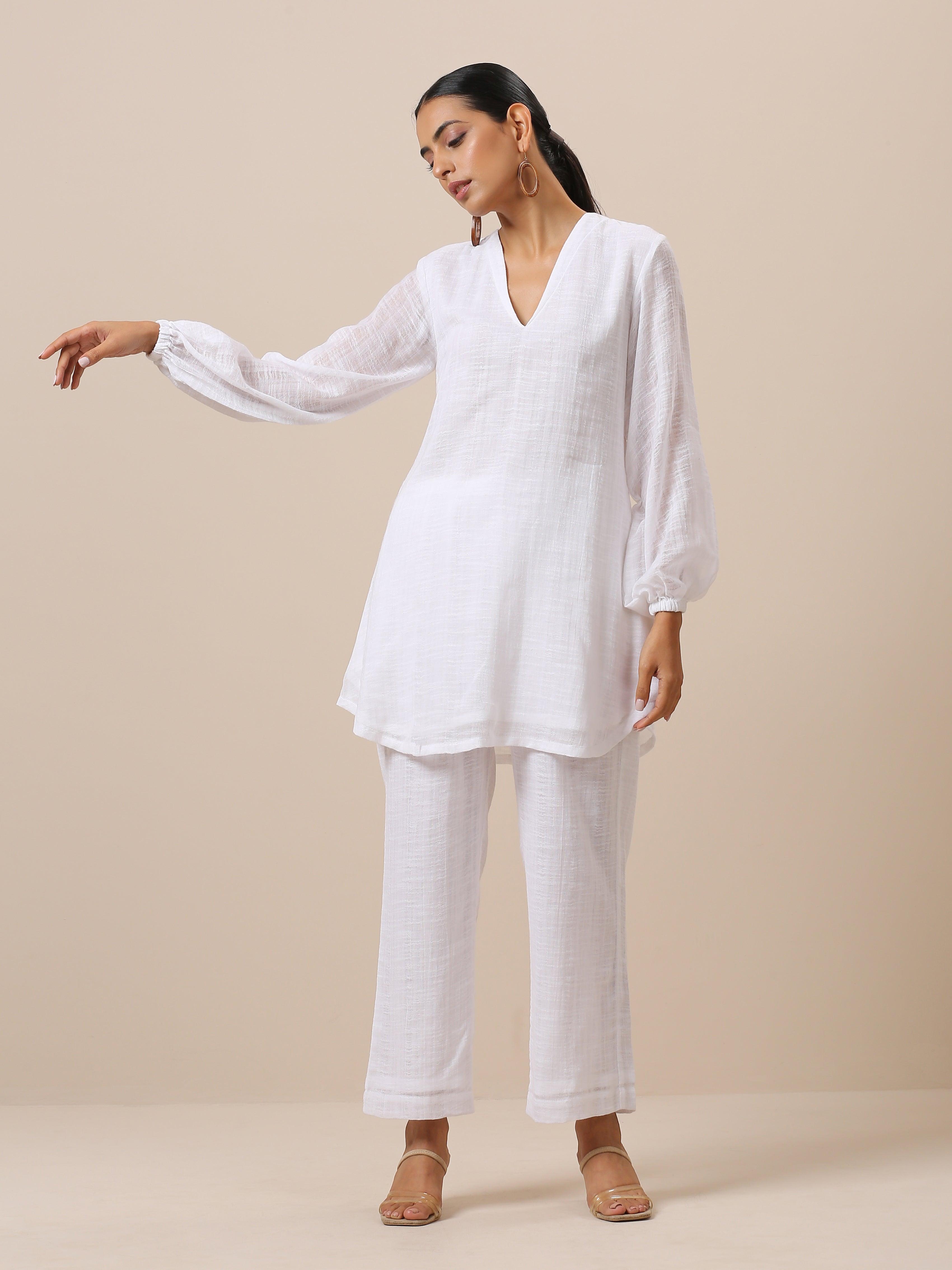 trueBrowns Gauze White Short Co-Ord Set