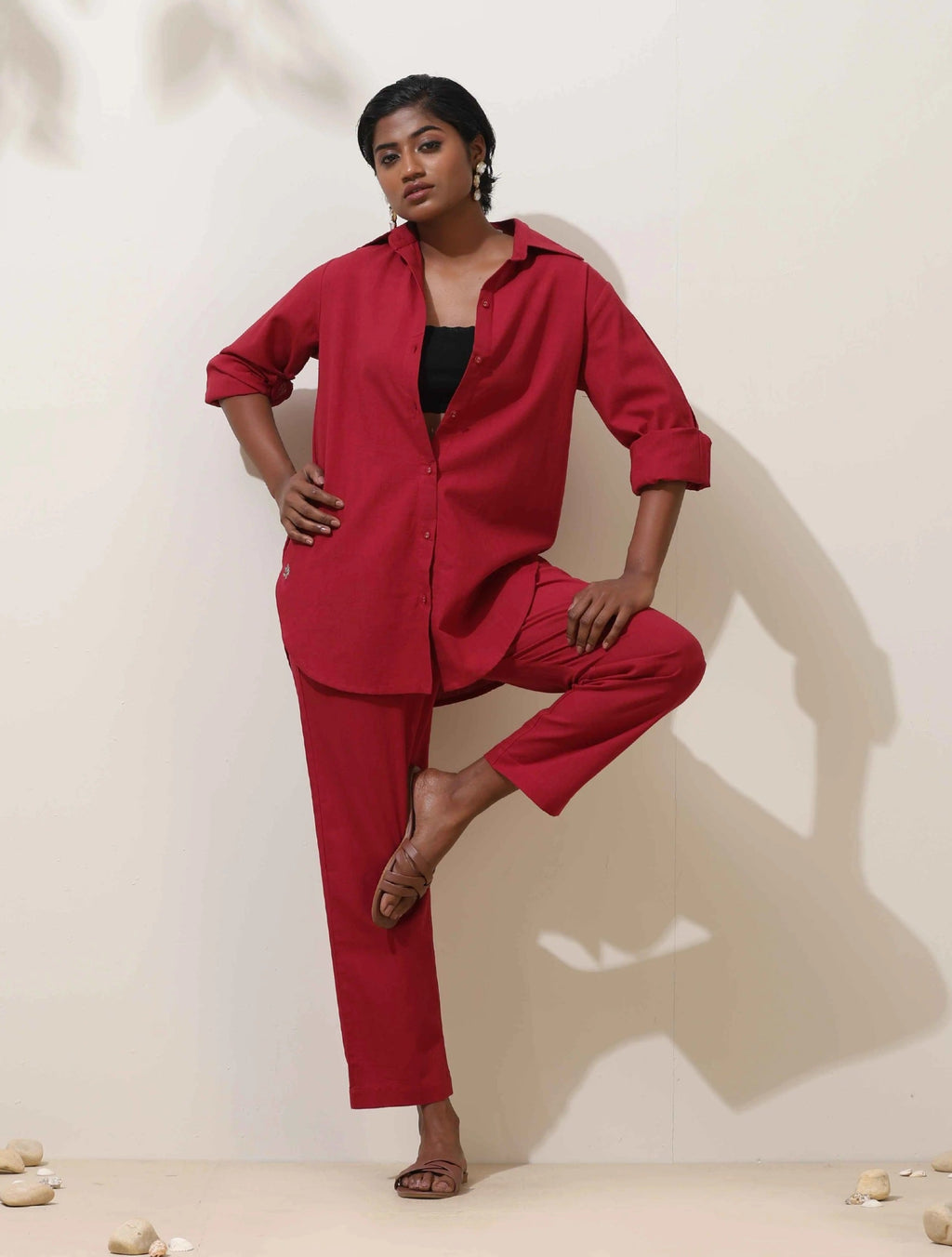 trueBrowns Maroon Cotton Linen Co-Ord Set
