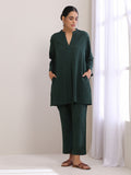 trueBrowns Dark Green Dobby Relaxed Fit Co-Ord Set