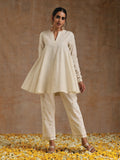 trueBrowns Ivory Gold Cotton Flared Co-Ord Set