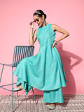 InWeave Women's Teal Lurex Boho Sleevless Kurta Set