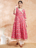 InWeave Women's Pink Patola Printed Gota Embroidered Anarkali Kurta