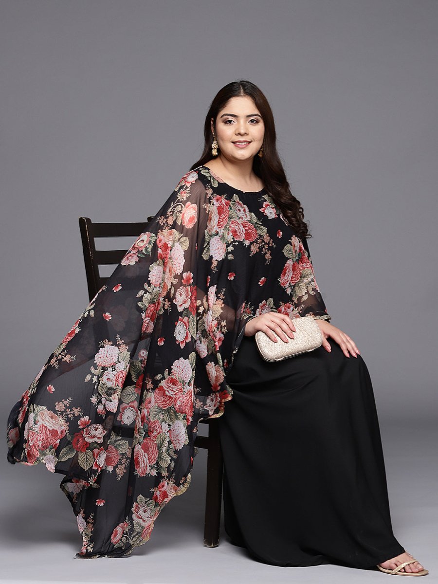 Ahalyaa Plus Size Boat Neck Maxi Ethnic Dress