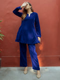 trueBrowns Blue Solid Velvet Co-Ord Set