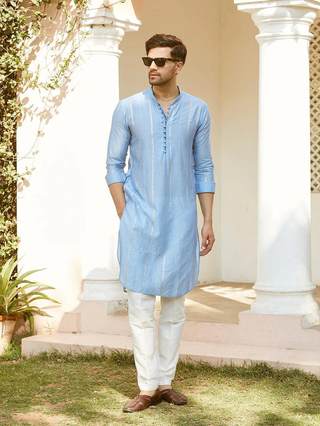 Fabmade Embroidered Regular Sequinned Chanderi Silk Kurta With Pyjamas