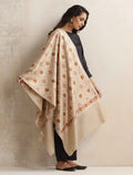 trueBrowns Beige Geometric Embroidered Woollen Stole