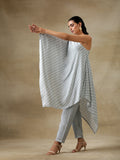 trueBrowns Grey Bandhani Printed Silk One-Shoulder Kurta Pant Set