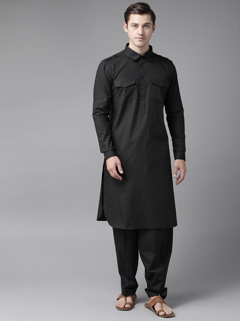 Fabmade Men Black Pathani Suits