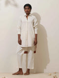 trueBrowns Off-White Cotton Linen Kurta Co-Ord Set