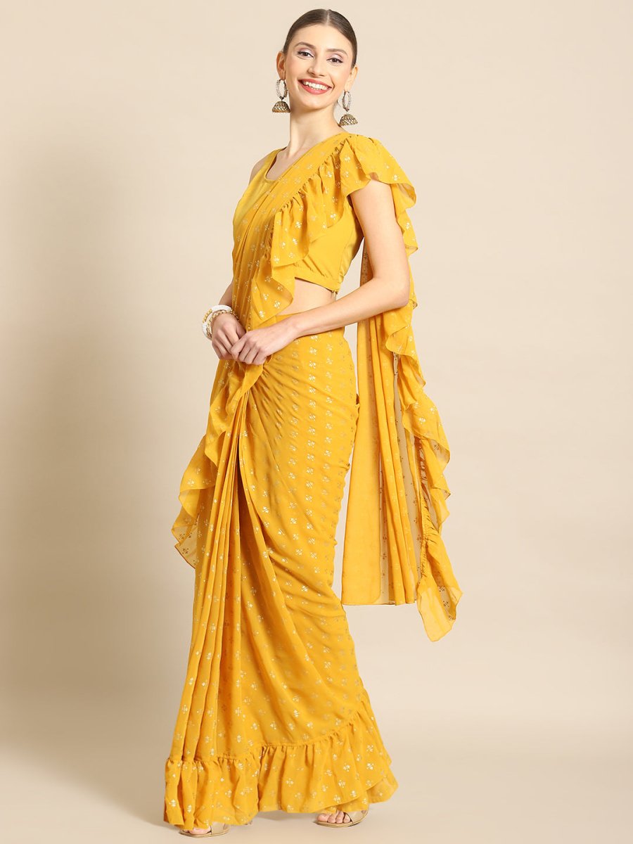 Ahalyaa Printed Ready To Wear Ruffles Saree