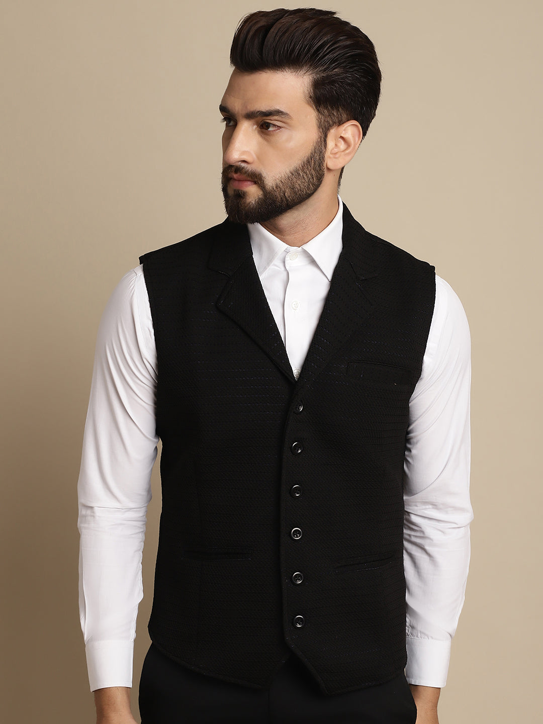 Even Apparels Men's Black Waistcoat with Notched Lapel